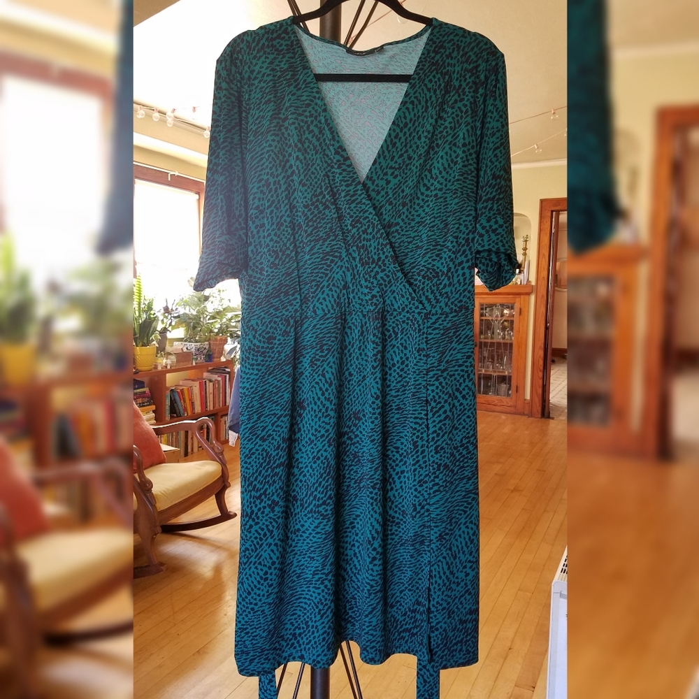Apt. 9 Woman Green Leopard Print Wrap Dress